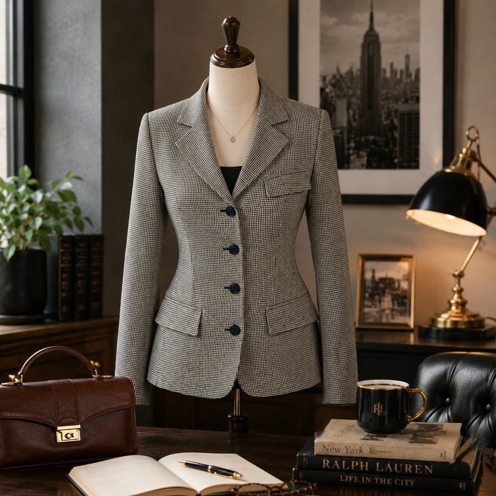 Vintage Ralph Lauren Wool Houndstooth Blazer Women's Tailored Jacket